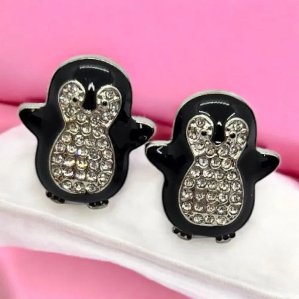 Penguin Rhinestone Earrings Sparkly Pierced Ear Post Women's Jewelry Arctic Fun